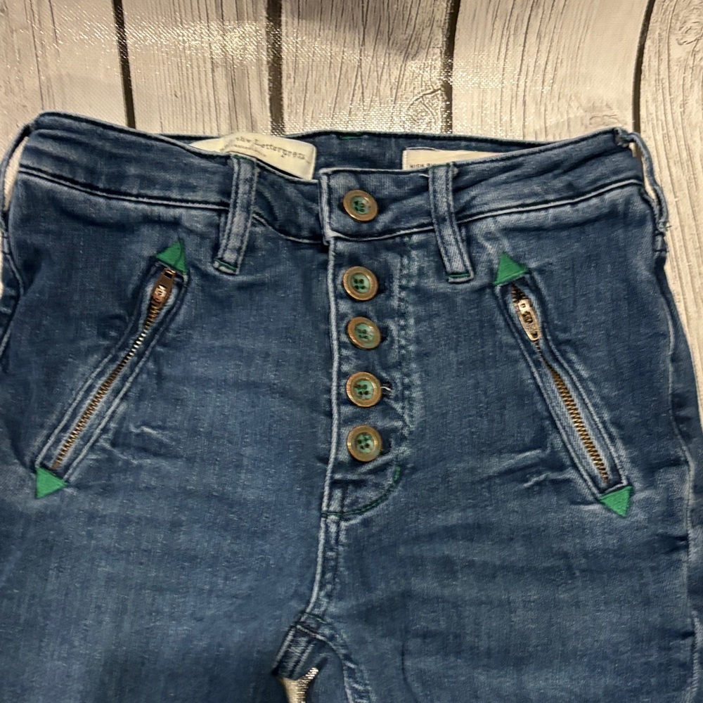 Pilcro and the Letterpress Dark Blue Flare Jeans high rise bootcut button fly - Picture 4 of 8